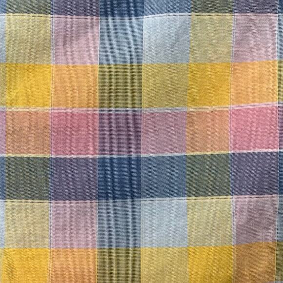 Lands' End Mens XL Long Sleeve Button Up Pastel Plaid Easter Pink Blue Yellow - Picture 6 of 7